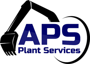 Logo of APS Plant Services featuring an excavator arm encircling the bold letters 'APS' with 'Plant Services' written below